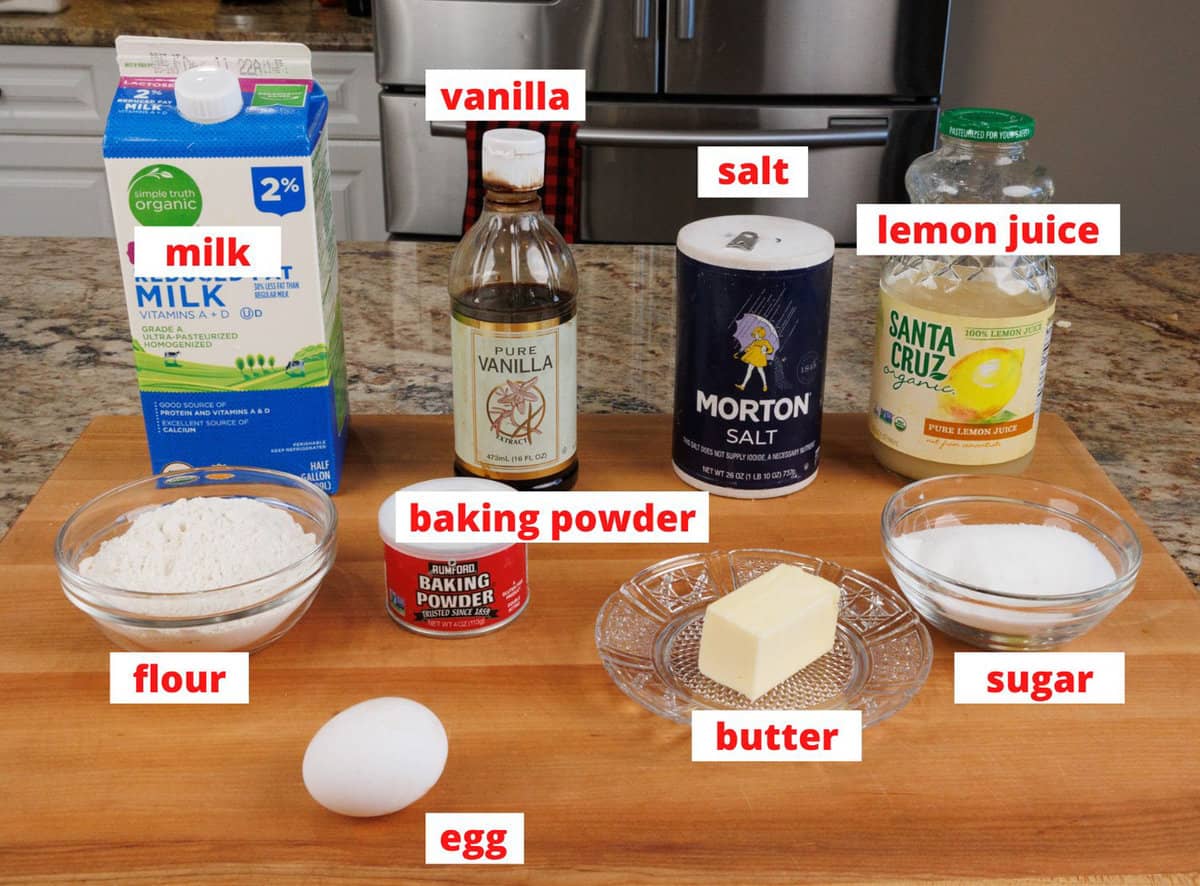 pound cake ingredients on a kitchen counter.