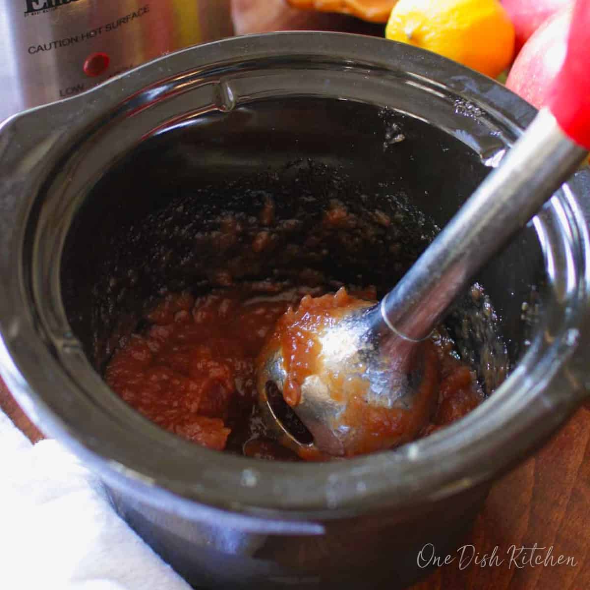 homemade apple butter in a slow cooker.