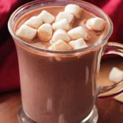 a mug of hot chocolate topped with marshmallows
