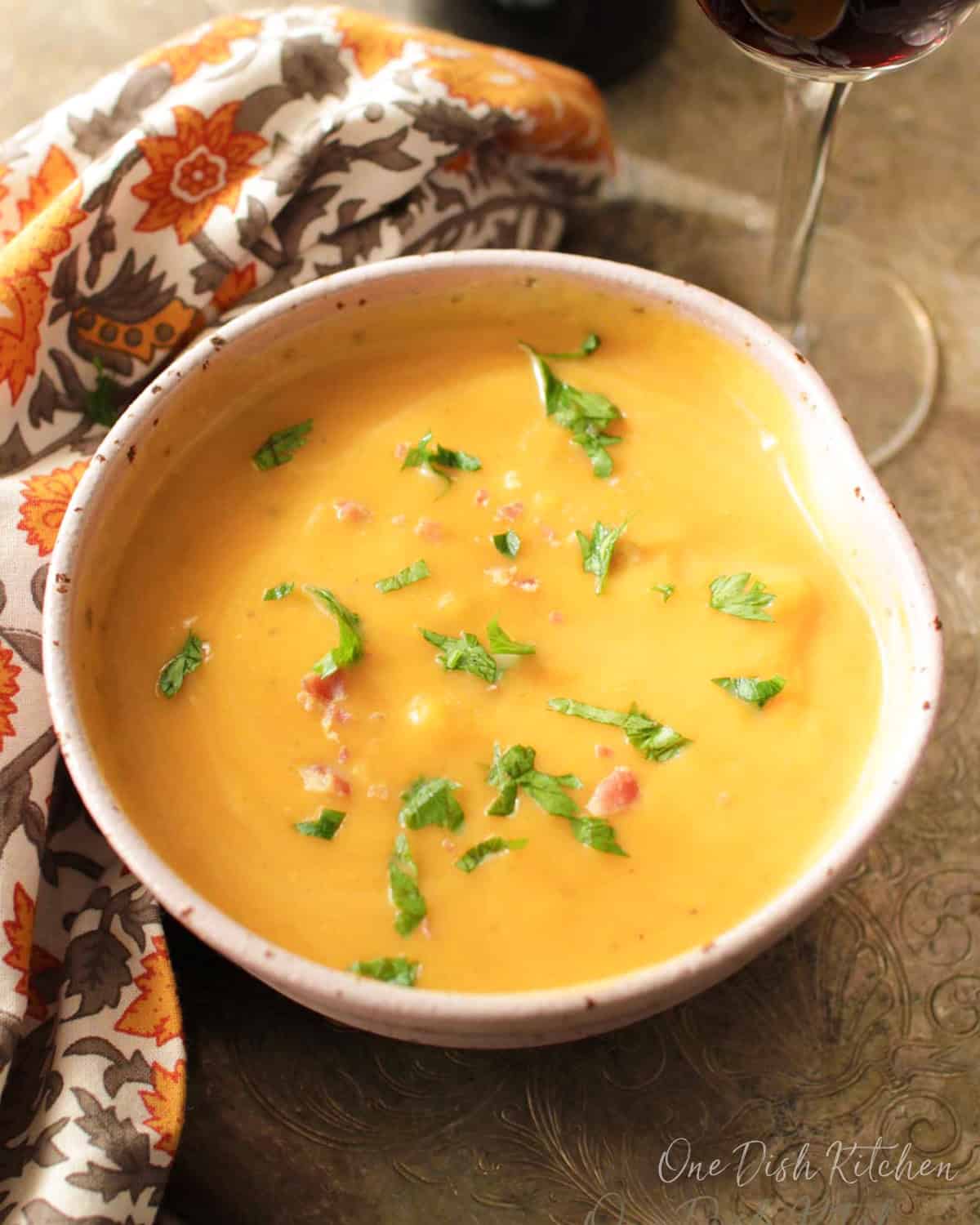 a single serving Instant Pot butternut squash soup in a bowl.