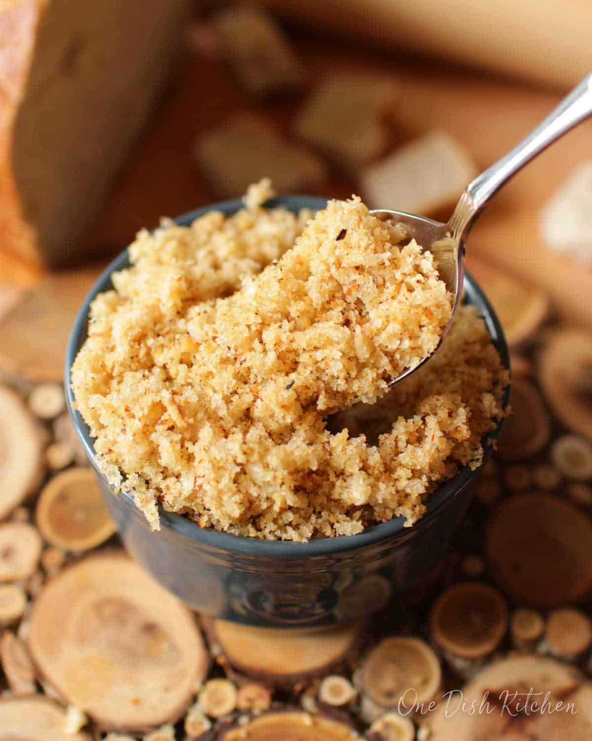 a small bowl of homemade breadcrumbs.
