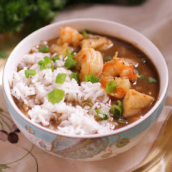 seafood gumbo in a bowl