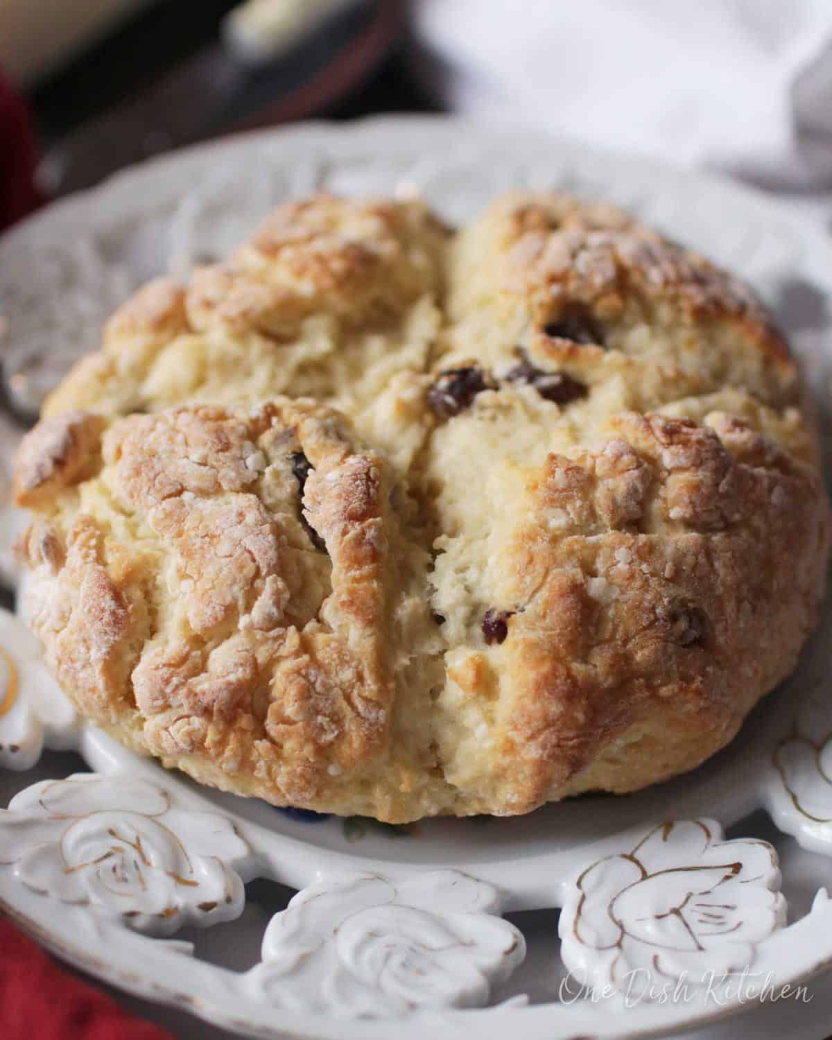 Irish soda bread on a plate.