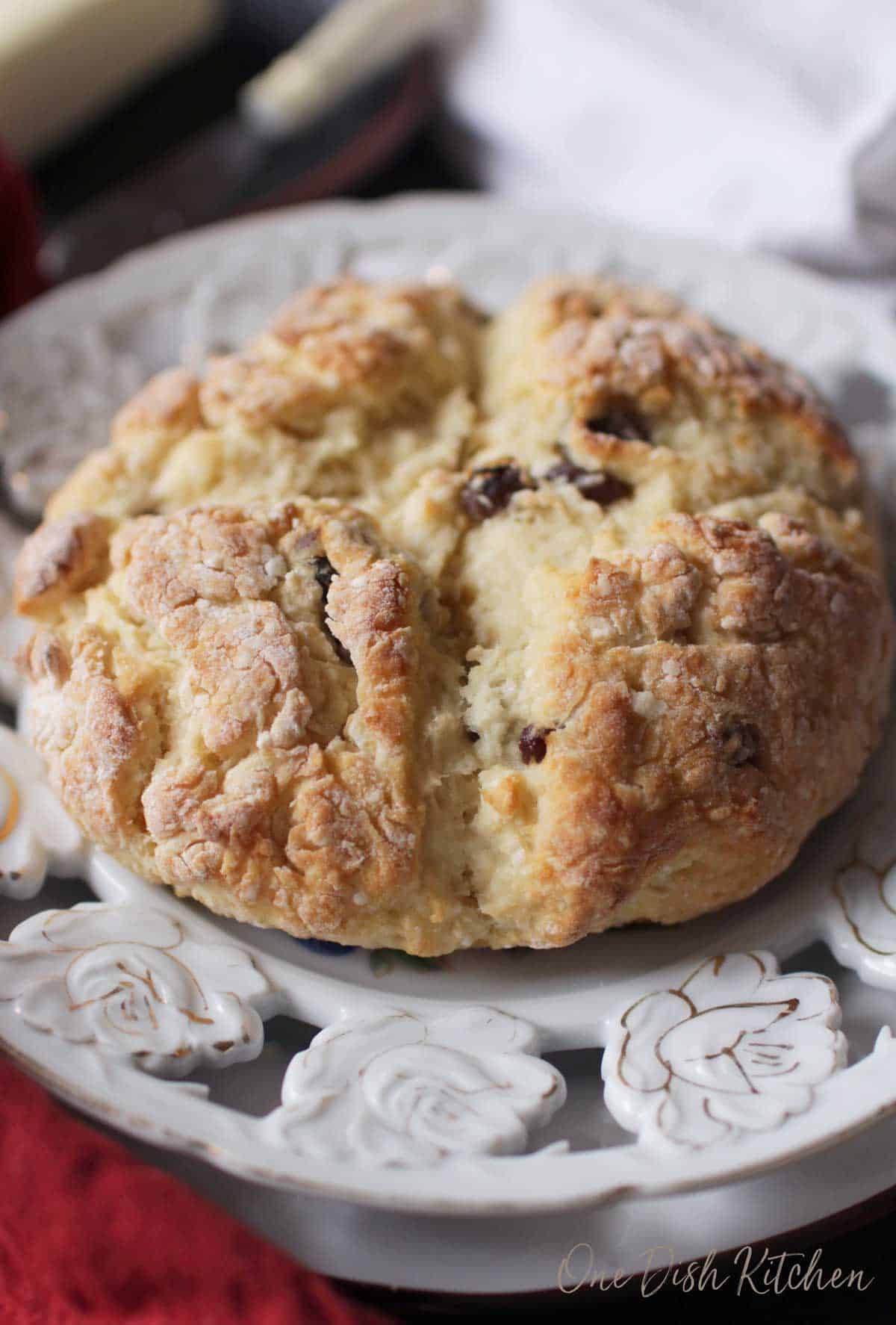 Irish soda bread on a plate.