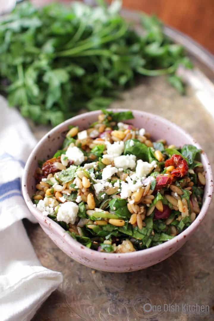 Spinach Orzo Salad For One - One Dish Kitchen