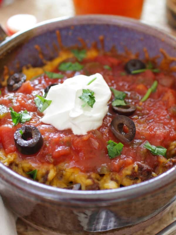 a small taco casserole in a baking dish.