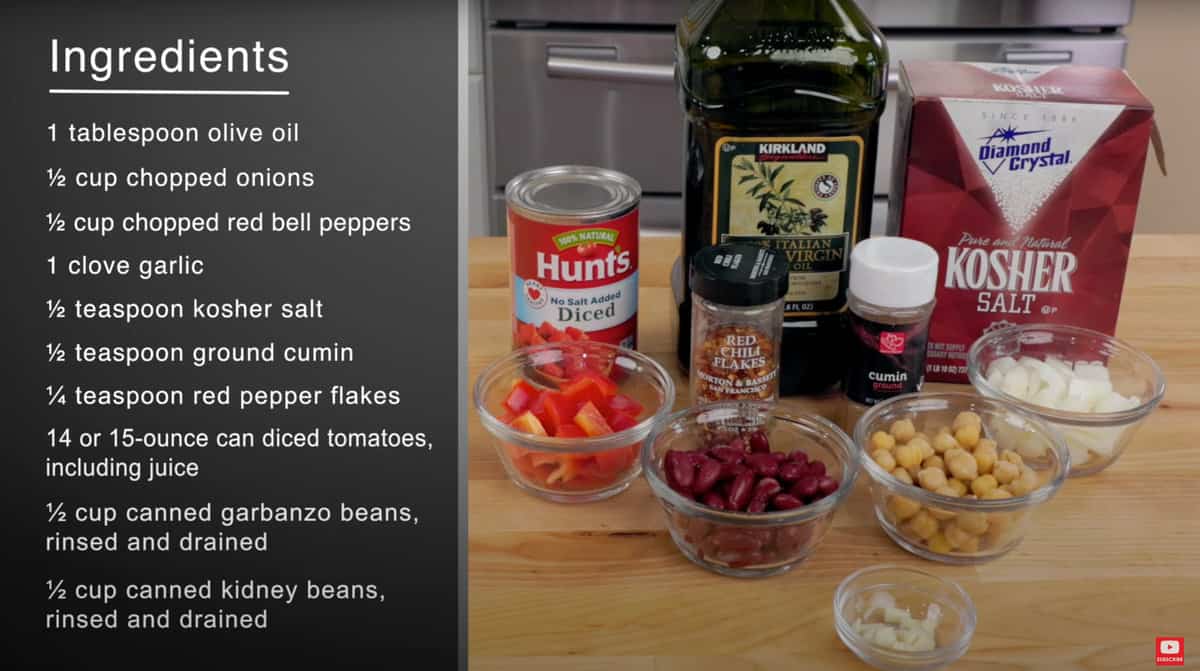 vegetarian chili ingredients on a kitchen counter