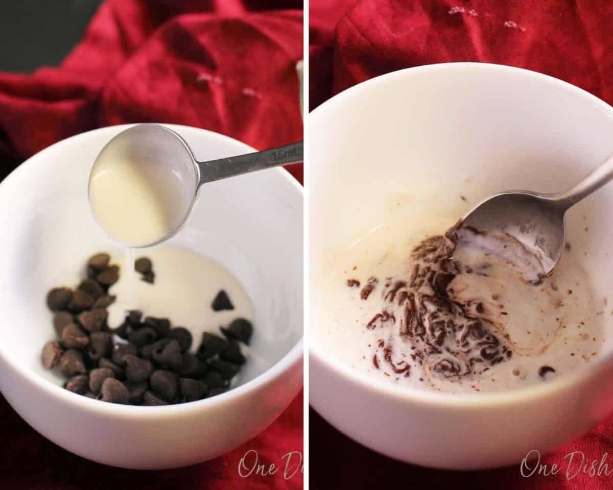 two pictures showing how to make a ganache.