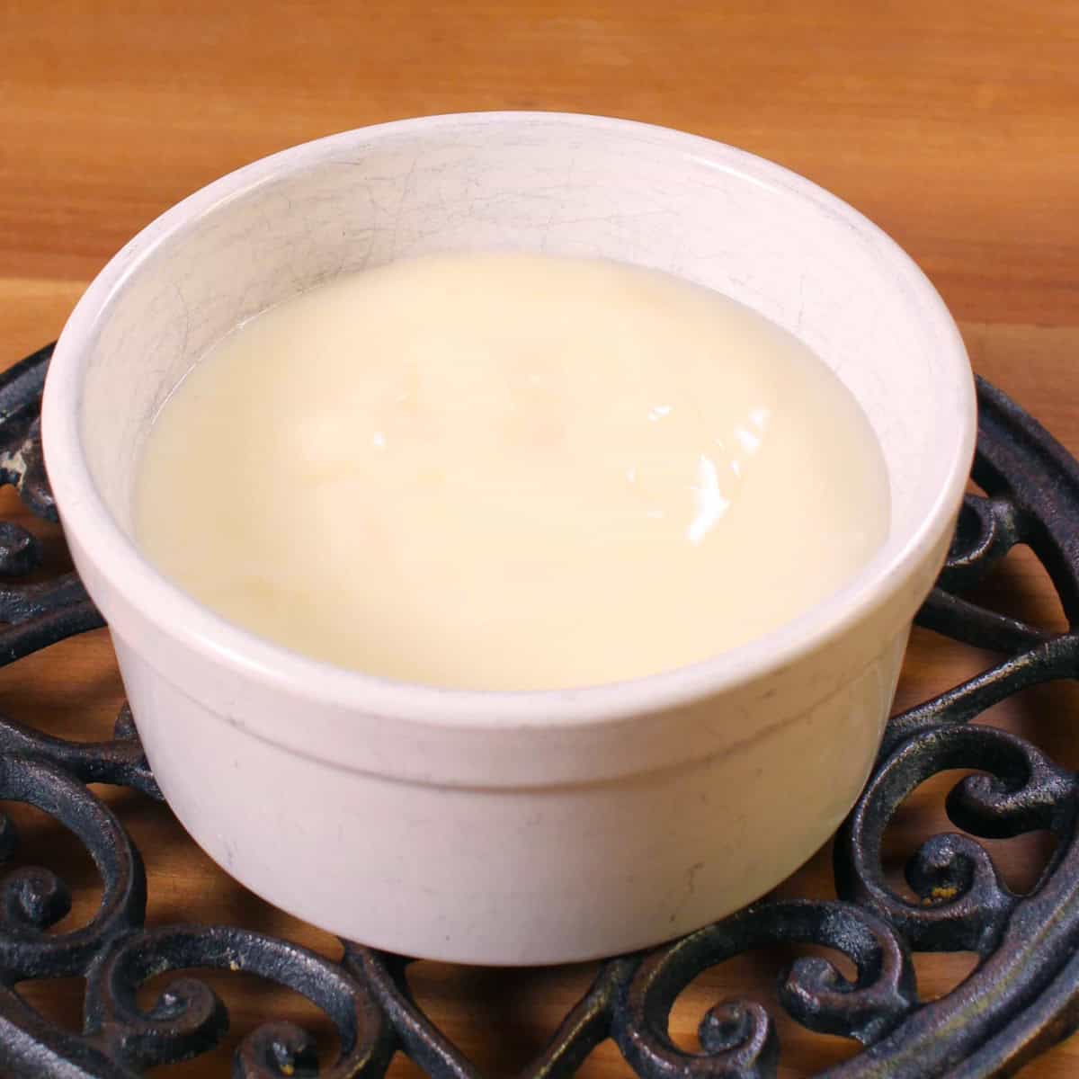 vanilla pudding in a ramekin.