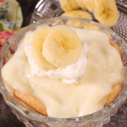 a small banana cream pie in a dessert dish