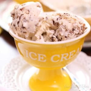 a bowl of butter pecan ice cream.