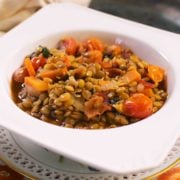 a white bowl filled with lentil stew