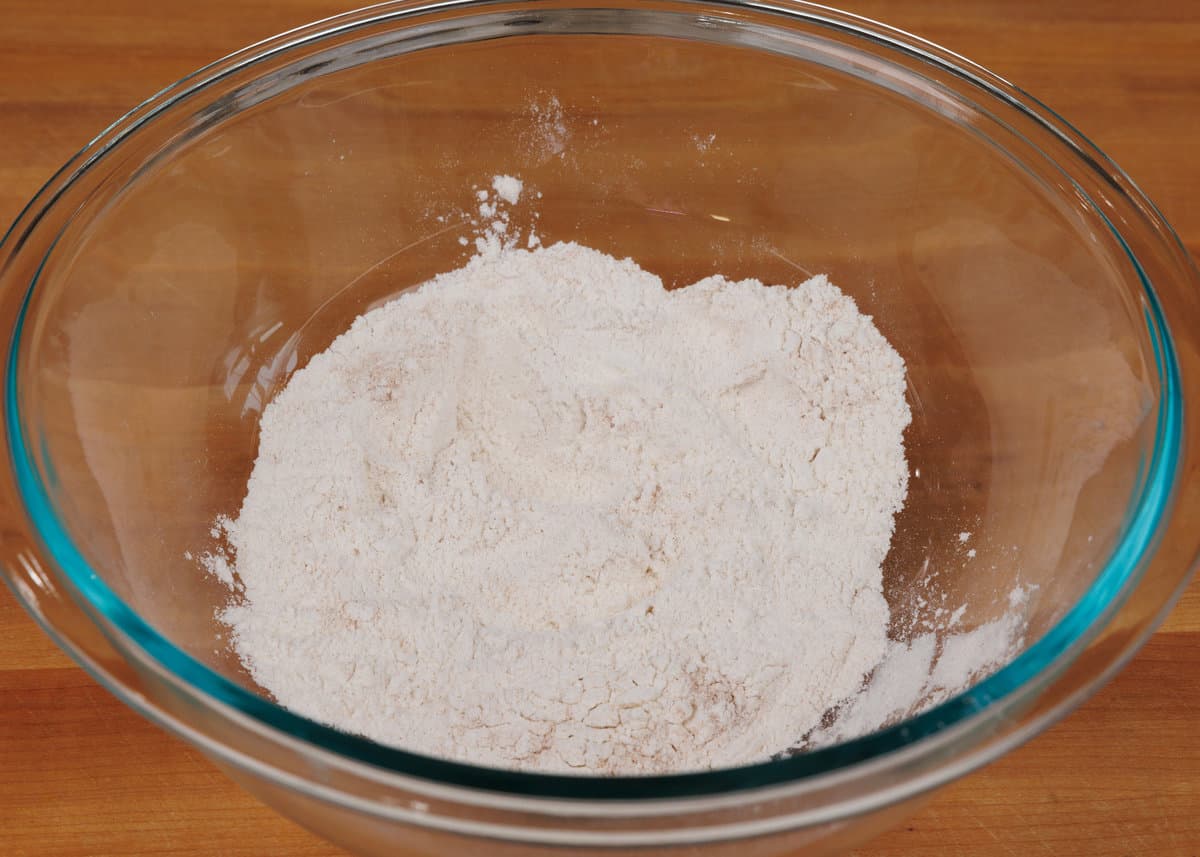 flour, sugar, and salt in a mixing bowl.