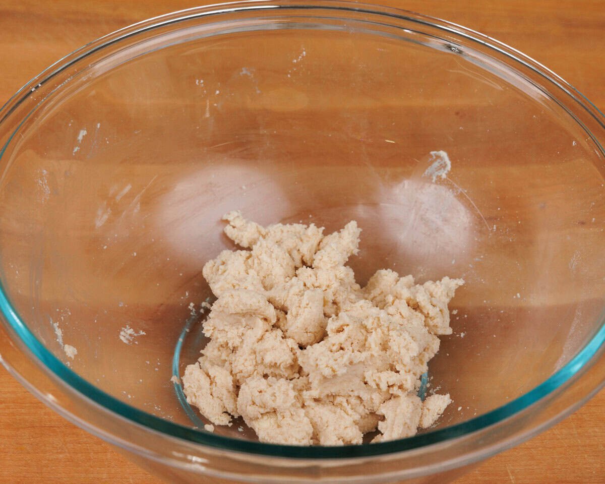 shortcake batter in a mixing bowl.