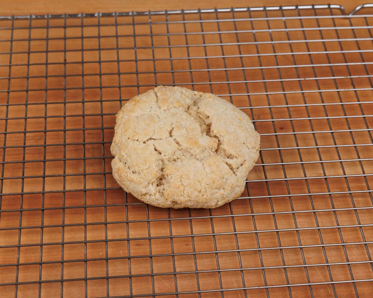 a shortcake biscuit on a cooling rack.