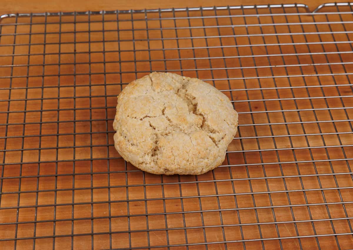a shortcake biscuit on a cooling rack.