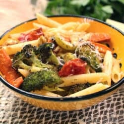 a small bowl of pasta primavera.