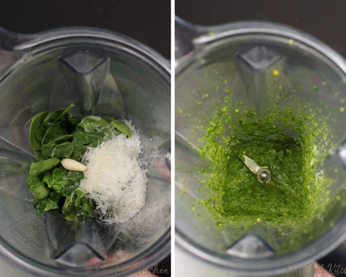 spinach and cheese in a blender.