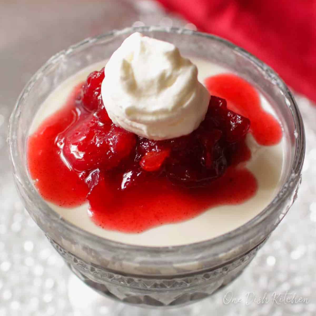 panna cotta topped with homemade cranberry jam.