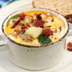 a bowl of zuppa toscana for one person.