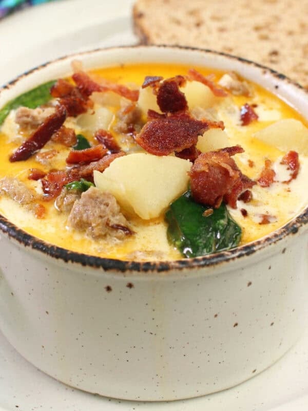 a bowl of zuppa toscana for one person.