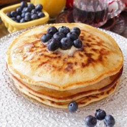 stack of pancakes for one with blueberries on top
