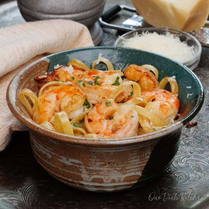 Shrimp Fettuccine Recipe - 20 Min - Single Serving - One Dish Kitchen