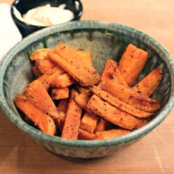 a bowl of baked sweet potato fries.