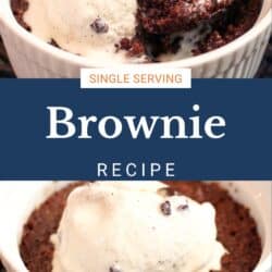 a brownie topped with ice cream in a ramekin.