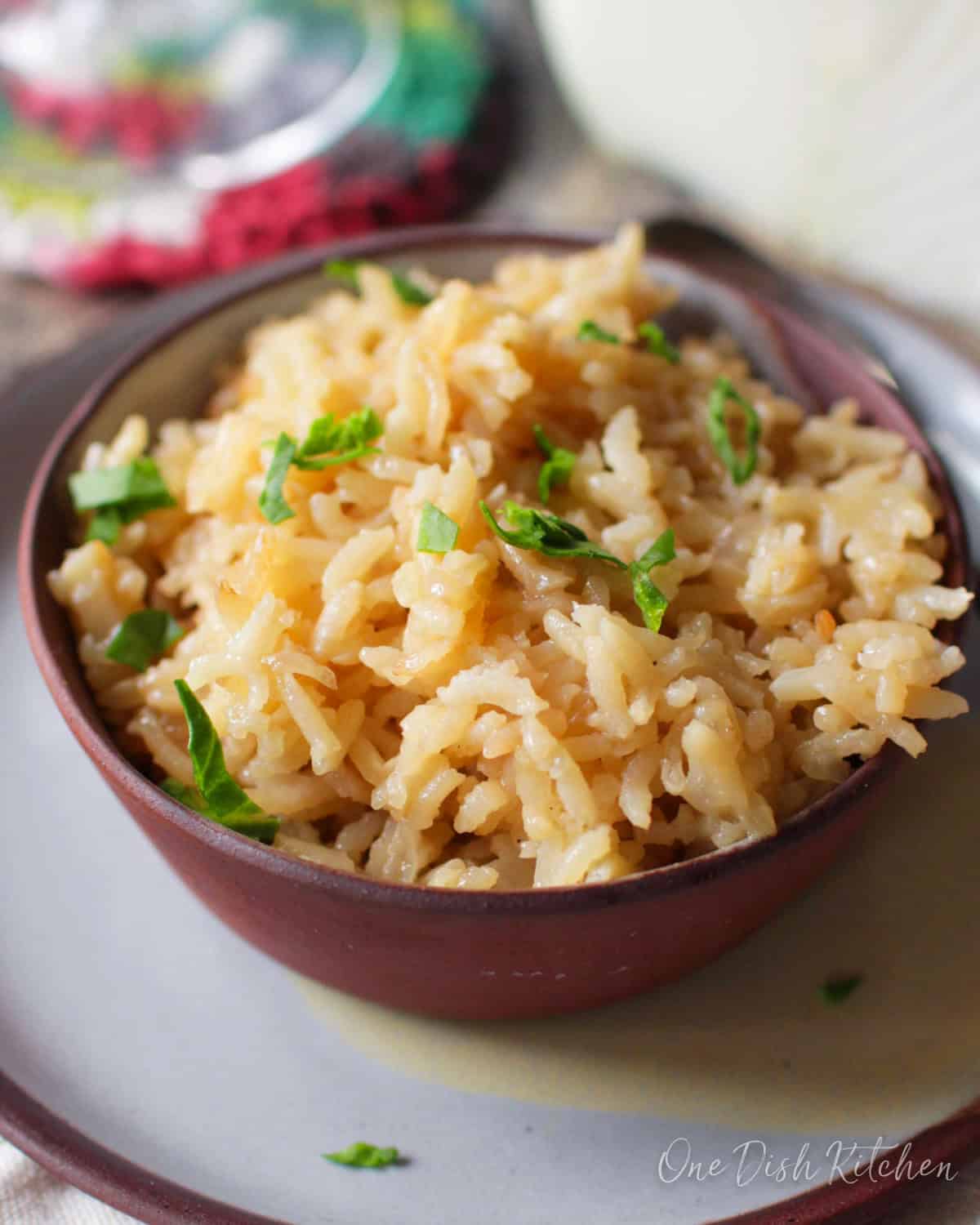 fluffy rice pilaf in a bowl.
