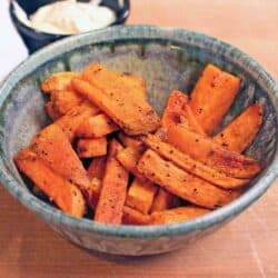 a bowl of sweet potato wedges.
