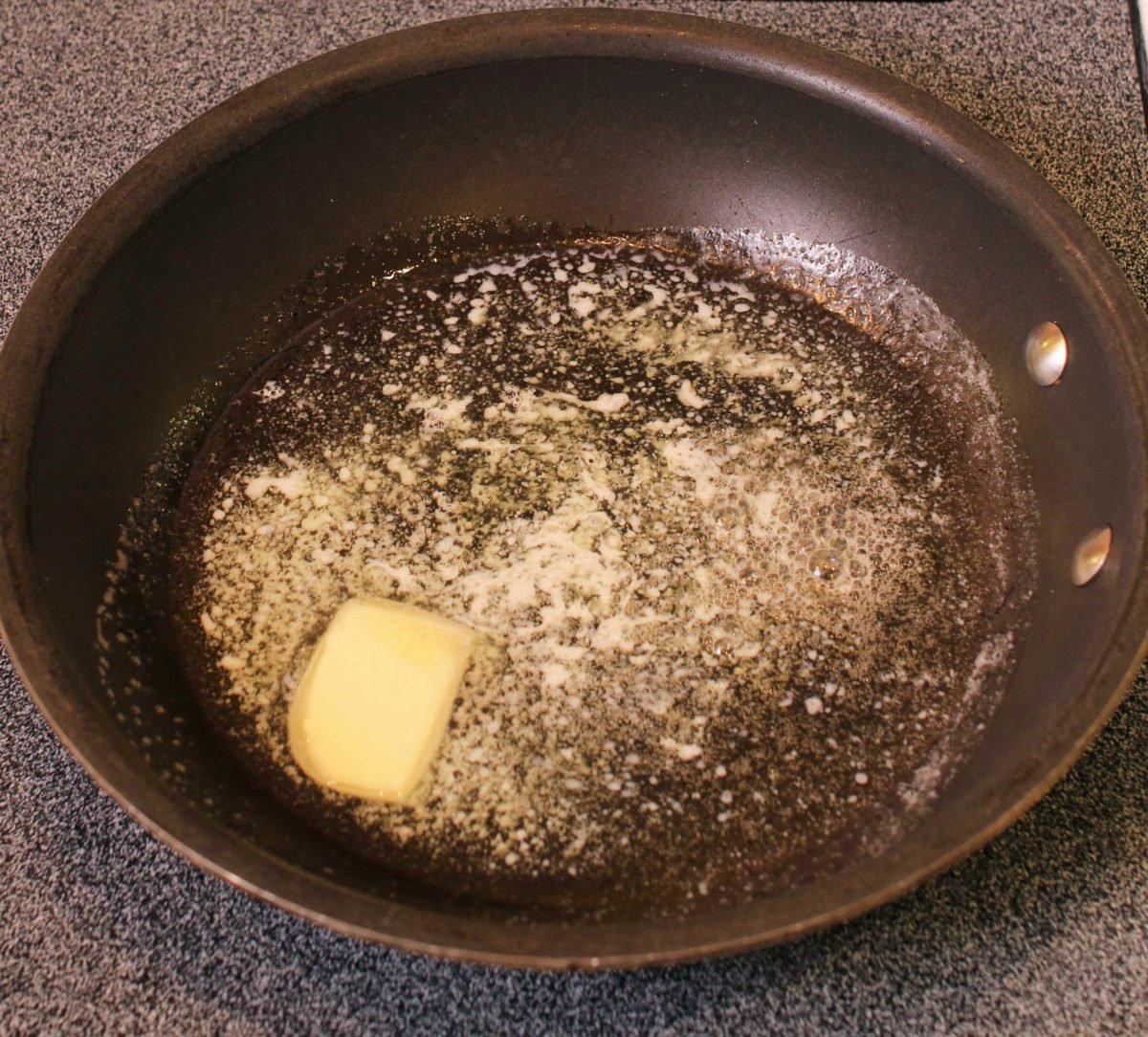 butter melting in a skillet.