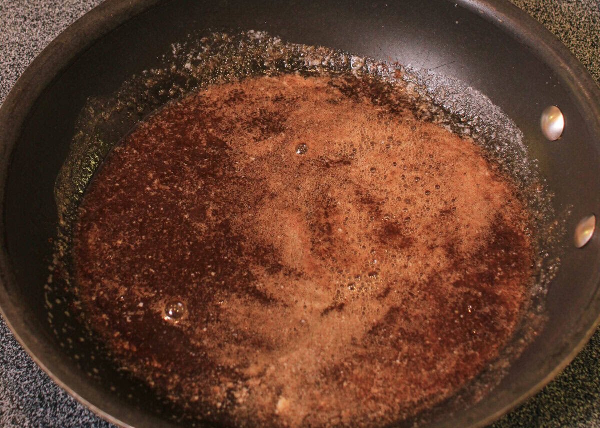 brown sugar and melted butter in a skillet.