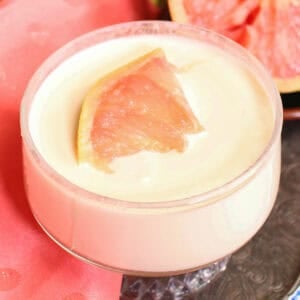a single serving grapefruit posset in a dessert dish.