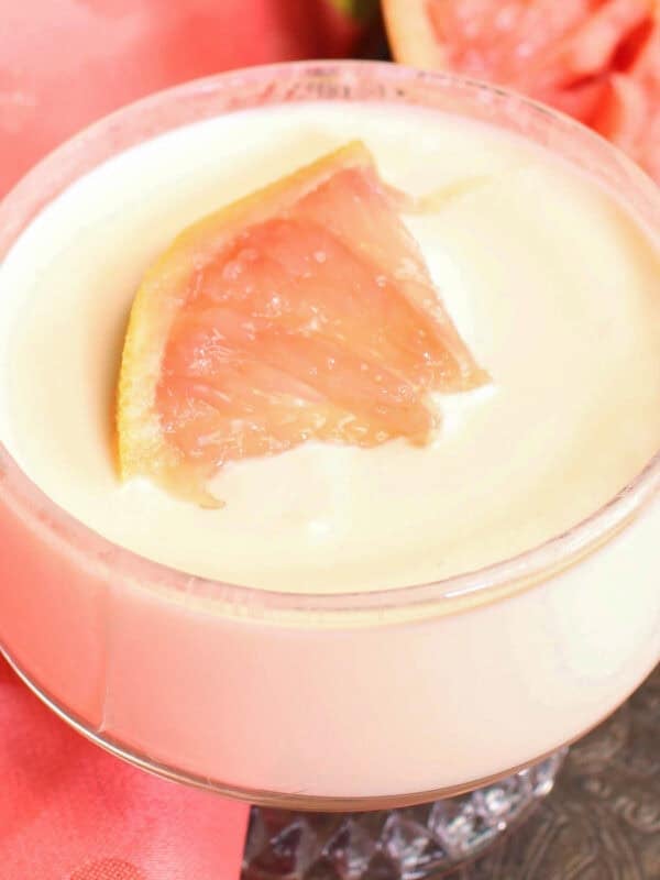 a single serving grapefruit posset in a dessert dish.