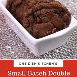 double chocolate chip cookies in a white dish