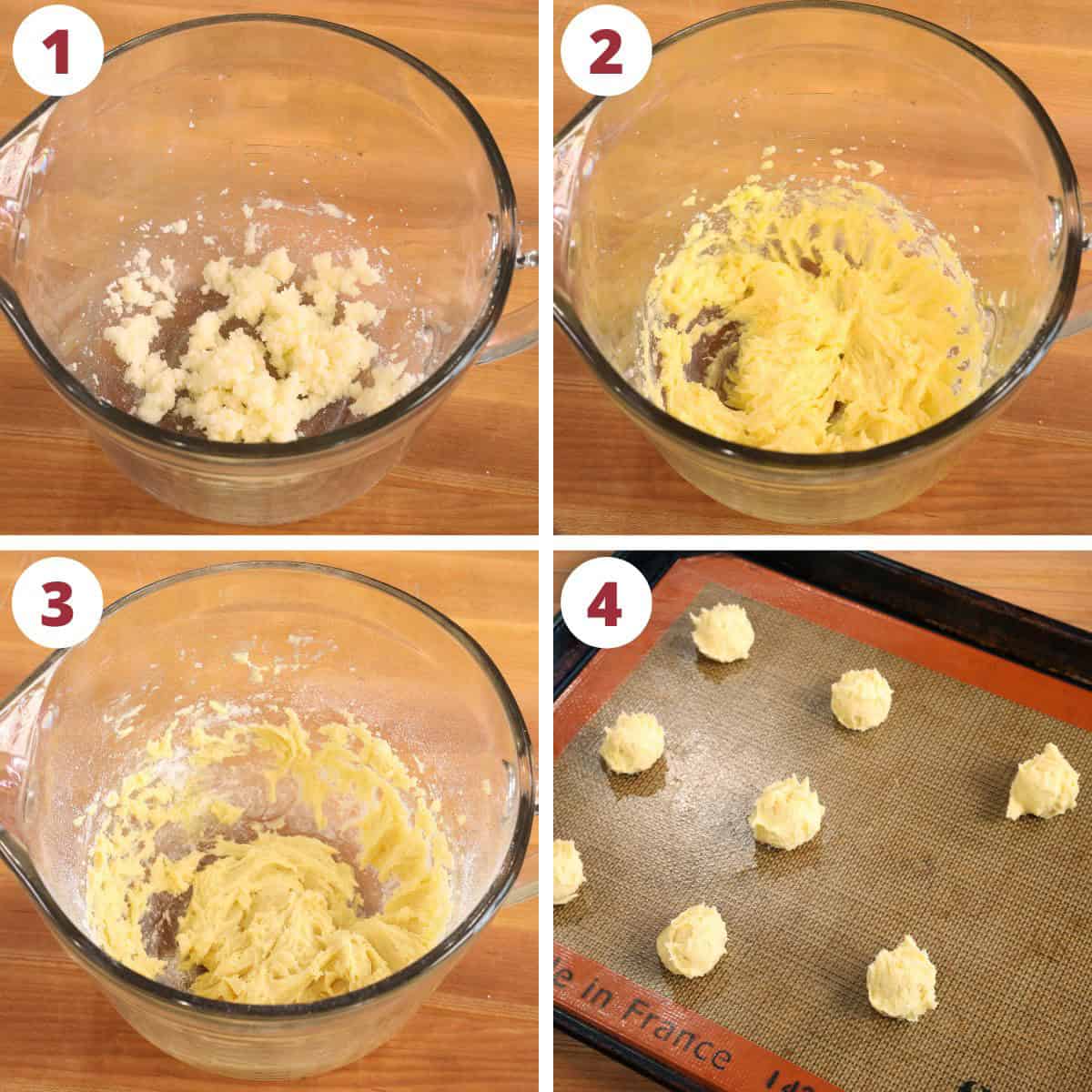 four photos showing how to make small batch ricotta cookies.