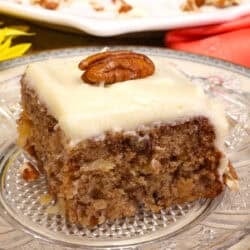 a slice of hummingbird cake on a plate.