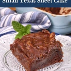 a slice of Texas sheet cake on a white plate.