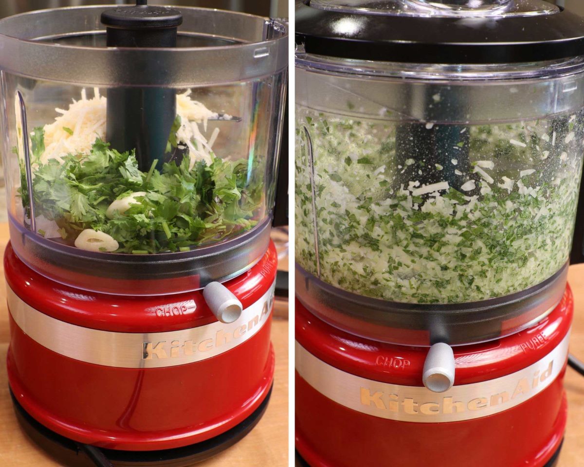 onions, garlic, cheese and parsley in a food processor.