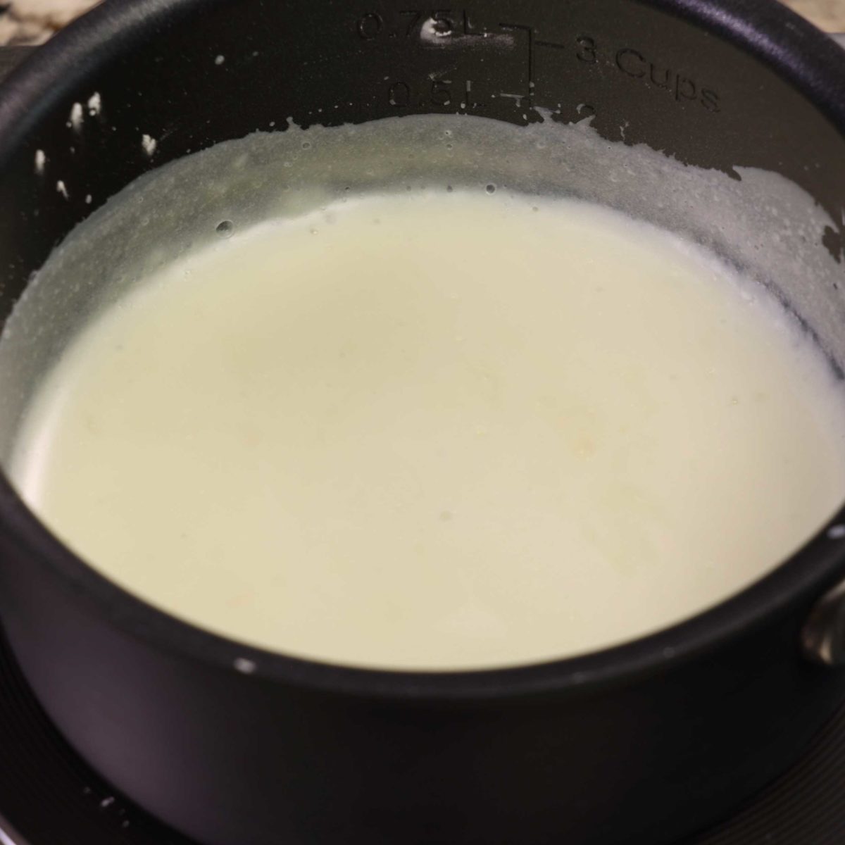 thickened milk, cornstarch, and sugar in a small saucepan