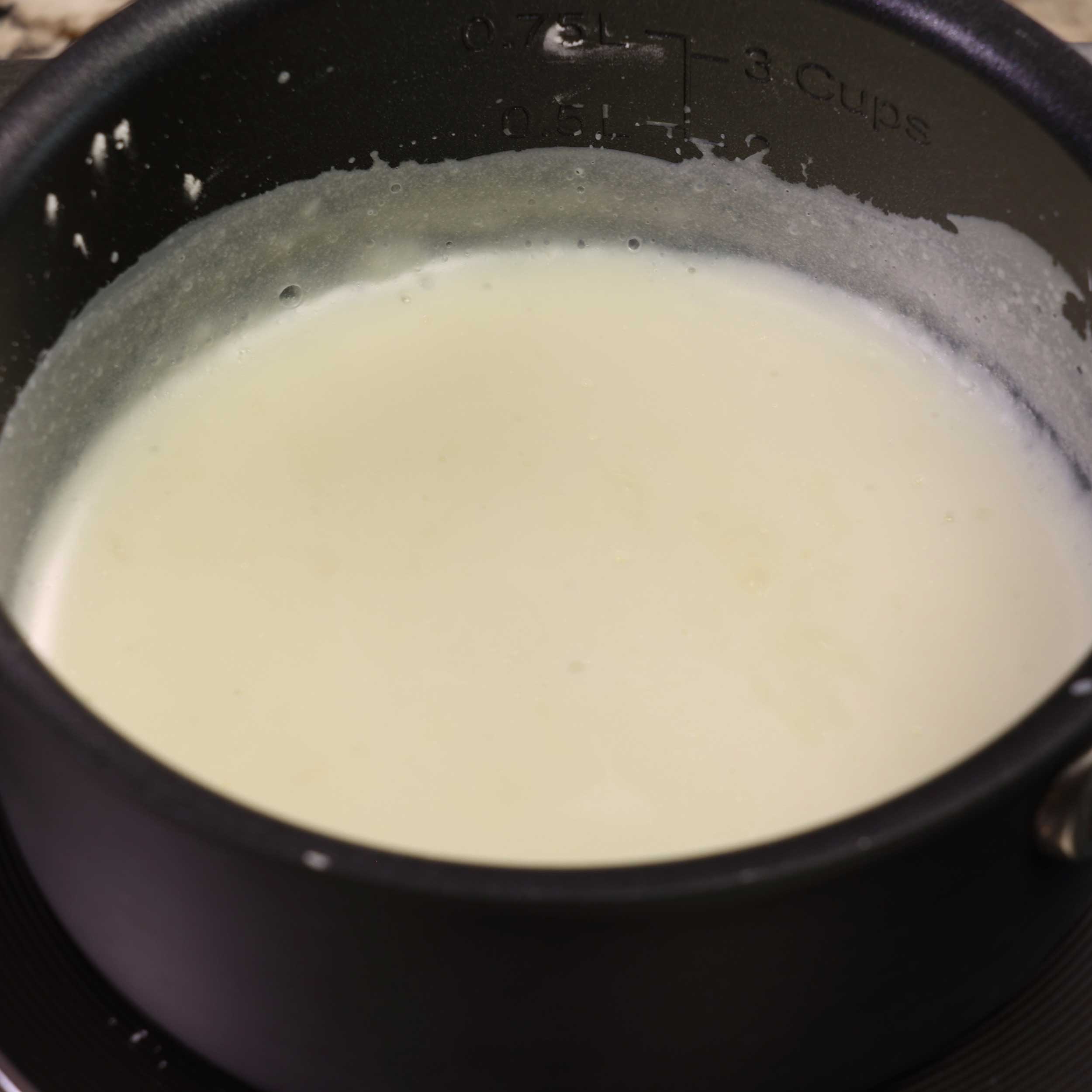 thickened milk, cornstarch, and sugar in a small saucepan.