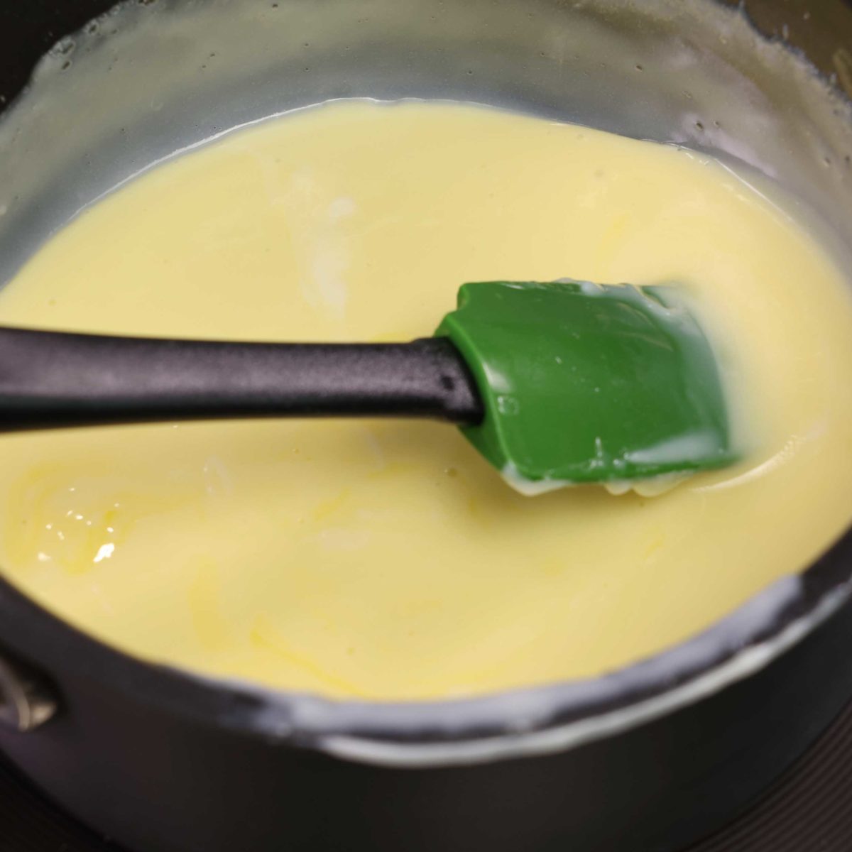 cooked pastry cream in a small saucepan