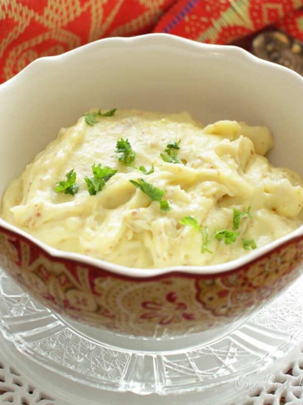 a single serving of mashed potatoes in a bowl.