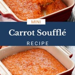 a small batch carrot souffle in a baking dish.