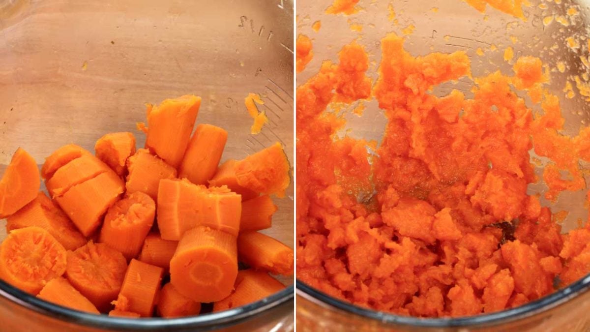 pureed carrots in a large mixing bowl.