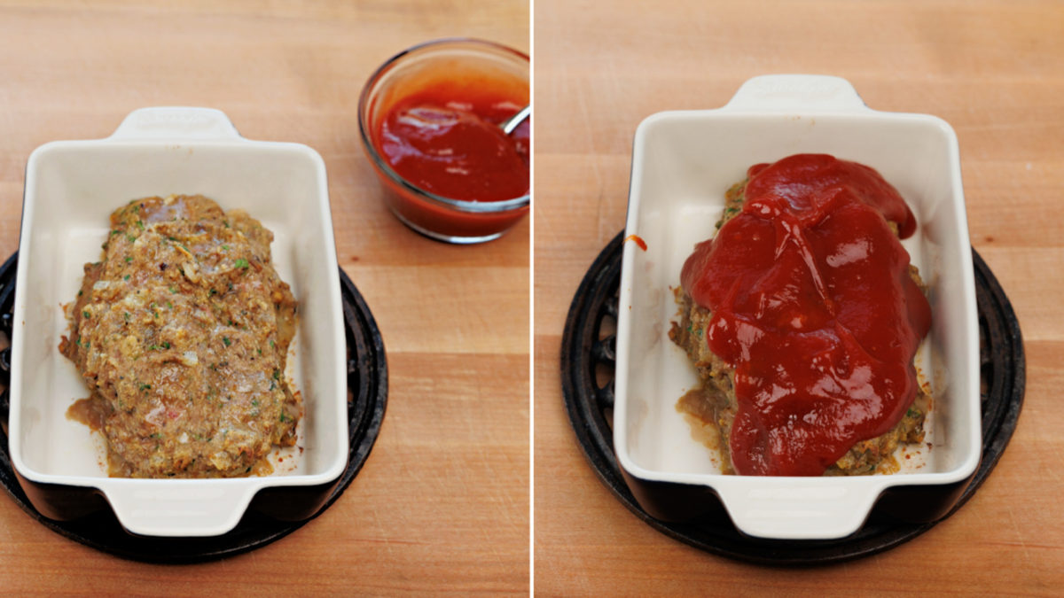 ketchup and brown sugar glaze spooned over meatloaf.