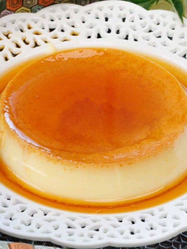 one flan on a lace plate