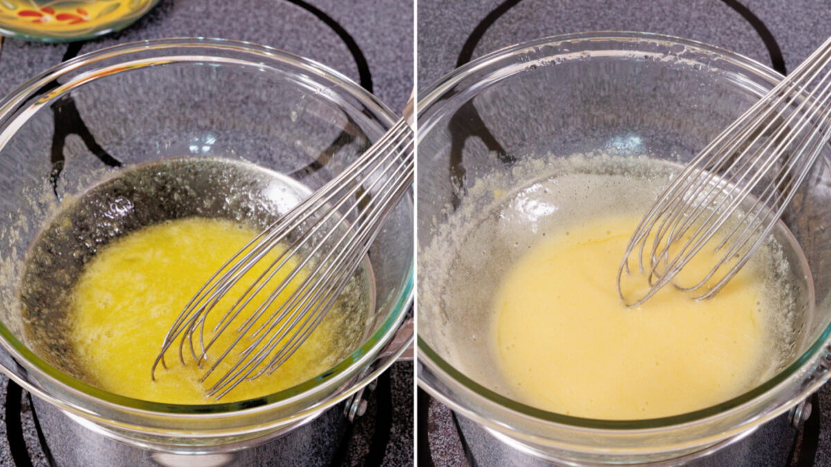 heating an egg and sugar over a double boiler
