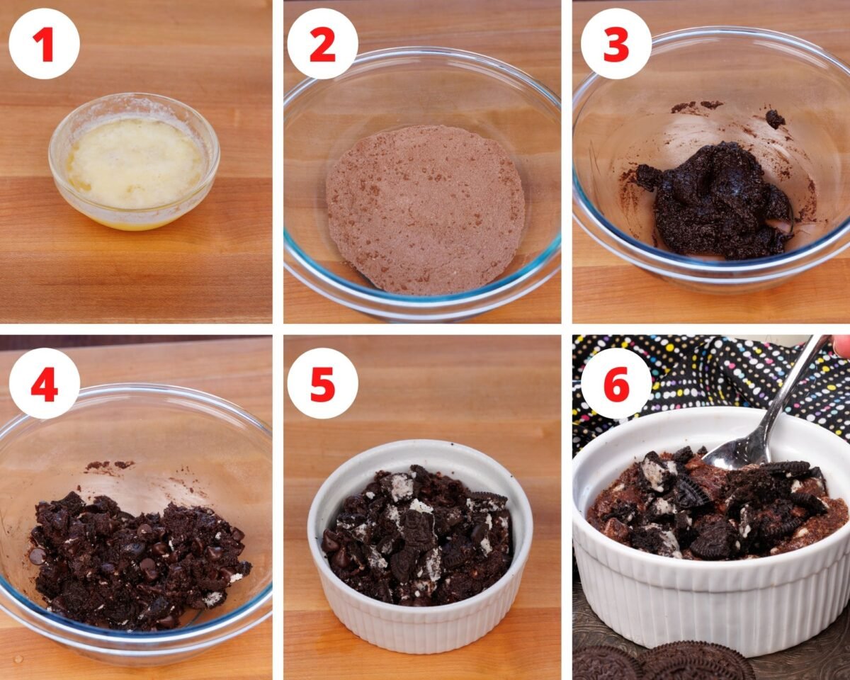 the process of making a single oreo cookie brownie.